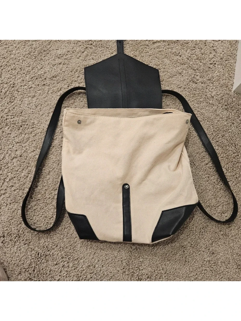Deux Lux Cream Canvas Black Vegan Leather Backpack Minimalist Bag